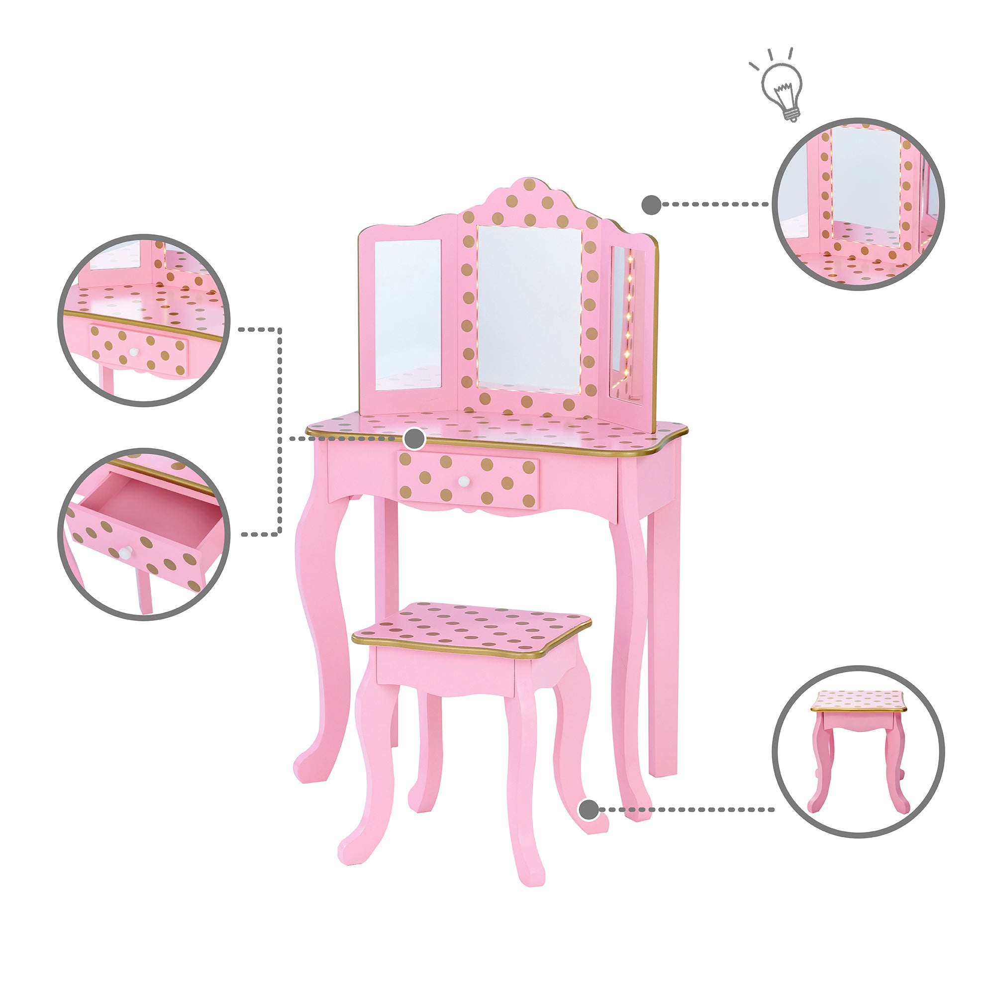 Fantasy Fields Kids Dressing Table Stool, Vanity Set With Lights